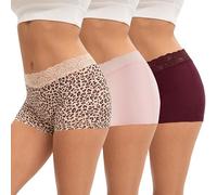 INNERSY Boxer Femme Coton Dentelle Culotte Shorty avec Entrejambe Lot de 3 | Culottes Taille Moyenne, Chic Hipster Boyshort sous Robe, Caleçon Court Élastique, Sans Étiquette, Confort Sport/Quotidien