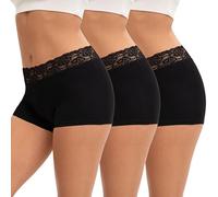 INNERSY Boxer Femme Coton Dentelle Culotte Shorty avec Entrejambe Lot de 3 | Culottes Taille Moyenne, Chic Hipster Boyshort sous Robe, Caleçon Court Élastique, Sans Étiquette, Confort Sport/Quotidien