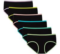 INNERSY Culotte Fille Noire Shorty Adolescente Coton Stretch Slip pour Petite Femme Lot de 6（12-14 Ans, Noir avec Bords Colorés