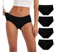 INNERSY Culotte Noire Femme Slip Taille Midi Culottes Coton Confortable sous Vetement Lot de 4 (L, 4 Noir Classique)