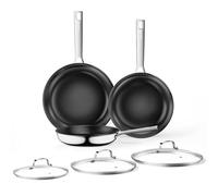 Innerwell Poêle à Frire en Céramique 20+24+28 cm avec Couvercle, Set de poêles en Acier Inoxydable Tri-ply, Grande Poêle à Induction avec Antiadhésif en Titane,Sans PFOA