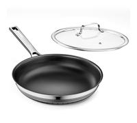 Innerwell Titan Poêle à frire en céramique avec couvercle, 28 cm, en acier inoxydable avec revêtement anti-adhésif, passe au four, sans PFOA, pour tous les types de plaques de cuisson, noire