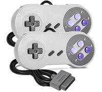 iNNEXT SNES Lot de 2 manettes de jeu filaires entièrement compatibles avec SNES/SFC d'origine - [Plug and Play] (gris/violet)