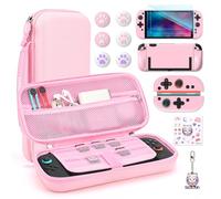 innoAura 14 en 1 Pochette Switch 2 pour NS Switch 2 (2025), Housse Switch 2 avec étui de transport, coque de protection, grips pour sticks, protection d'écran, pendentif mignon et autocollant, Rose