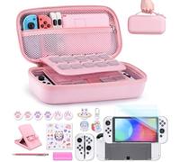 innoAura Accessoires pour NS Switch OLED 18 en 1 Switch Pack avec Étui Switch, Étui de Jeu Switch, Protecteur d'Ecran Switch OLED, Support Switch, Poignées de Pouce Switch (Rose)