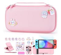 innoAura Étui NS Switch Accessoires pour NS Switch 18 en 1 avec Etui de Transport Switch, Etui de Jeu Switch, Protection d'Ecran Switch, Support Switch, Poignées de Pouce Switch(Rose)