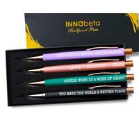 InnoBeta Cadeaux de travailleurs sociaux pour femmes, lot de 4 stylos à bille avec citation inspirante, outils de bureau pour travailleurs sociaux