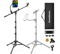 InnoGear Pied de microphone au sol, trépied réglable avec support pour tablette, téléphone portable, sac de transport, 2 clips de micro 3/8" à 5/8", adaptateur pour Blue Yeti SM58 SM48 Fifine K669B