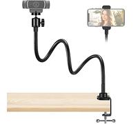 InnoGear Support pour webcam avec support de téléphone, bras de caméra de bureau col de cygne pour webcam Logitech BRIO 4K C960 C920 C920S C922 C922x C925e C930 C930e C615 NexiGo N60, lumière droite