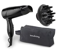 Innoliving Sèche-cheveux Phon INN-618, pliant compact professionnel 1600 W, bouton air froid, 2 vitesses, diffuseur et étui inclus, poignée repliable, noir