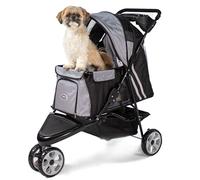 Innopet All Terrain Dog & Cat Buggy Noir/Argent - Poussette légère à 3 roues pour animaux de compagnie avec roues en EVA - Poussette pour chiens jusqu'à 12,5 kg - Facile à plier et avec porte-gobelet
