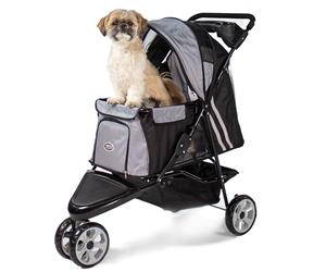 Innopet All Terrain Dog & Cat Buggy Noir/Argent - Poussette légère à 3 roues pour animaux de compagnie avec roues en EVA - Poussette pour chiens jusqu'à 12,5 kg - Facile à plier et avec porte-gobelet