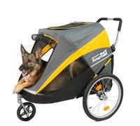 Innopet Hercules 2.0 Remorque pour chien de grande taille Jaune/Gris - Poussette robuste pour chiens jusqu'à 50 kg - Housse de pluie incluse - Pneus pneumatiques - 3 roues