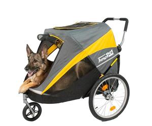 Innopet Hercules 2.0 Remorque pour chien de grande taille Jaune/Gris - Poussette robuste pour chiens jusqu'à 50 kg - Housse de pluie incluse - Pneus pneumatiques - 3 roues