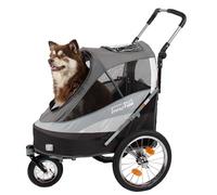 Innopet Sporty Dog Trailer Deluxe Noir/Argent - Poussette pour chien et remorque pour vélo 2 en 1 avec housse de pluie Capacité30 kg - Drapeau - Barre d'attelage et connecteur pour vélo