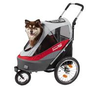 Innopet Sporty Dog Trailer Rouge/Blanc - Combo poussette pour animaux et remorque pour vélo pour chiens jusqu'à 30 kg - avec housse de pluie, pneus pneumatiques, barre d'attelage pour vélo incluse