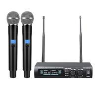 innopow Système de Microphone sans Fil, Double Micro sans Fil UHF, Longue Distance 45 à 60 m, 16 Heures Continues, fréquence Fixe, Utilisation pour Le karaoké, Les fêtes de Famille, l'église (WM200)