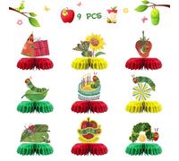 INNORU Lot de 9 décorations de table en nid d'abeille « The Very Hungry Caterpillar » - Décoration de table d'anniversaire - Motif chenille affamée - Décoration de table pour enfants
