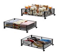 Innotic 3 PCS Rangement sous Lit avec roulettes, Tiroir Étagère en Métal Caisse Rangement pour Vêtements, Jouets, Livres, Chaussures, 59.5 * 40.5 * 15.8 CM