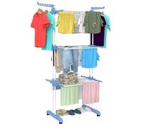 Innotic Etendoir Linge 4 Niveaux Séchoir à Linge Pliable, Étendoir à Linge Intérieur et Extérieur avec Roues, Grande Capacité Seche Linge XXL, Acier Inoxydable, 172cm, Bleu Clair+Blanc