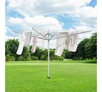 Innotic Etendoir Linge Exterieur Parapluie, Séchoir à Linge Pliable Portable 4 Bras 56m, en Acier Inoxydable, étanche, Hauteur réglable, pour Le Jardin, avec Piquet de Sol, Charge maximale : 28 kg