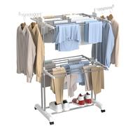 Innotic Etendoir Linge Intérieur et Extérieur, 3 Niveaux Séchoir à Linge Pliable Peu Encombrant, Seche Linge Etendoir avec Roues, Acier Inoxydable Tancarville Linge Solide, 148cm, Blanc