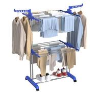 Innotic Etendoir Linge Intérieur et Extérieur, 3 Niveaux Séchoir à Linge Pliable Peu Encombrant, Seche Linge Etendoir avec Roues, Acier Inoxydable Tancarville Linge Solide, 148cm, Bleu+Gris