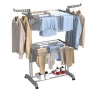 Innotic Etendoir Linge Intérieur et Extérieur, 3 Niveaux Séchoir à Linge Pliable Peu Encombrant, Seche Linge Etendoir avec Roues, Acier Inoxydable Tancarville Linge Solide, 148cm, Gris