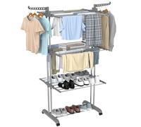 Innotic Etendoir Linge Intérieur et Extérieur, 4 Niveaux Séchoirs à Linge Pliable et Extensible Peu Encombrant, Grande Capacité Seche Linge Etendoir avec Roues, Acier Inoxydable, 172cm, Gris