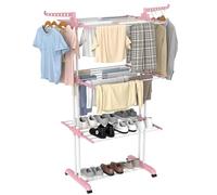 Innotic Etendoir Linge Intérieur et Extérieur, 4 Niveaux Séchoir à Linge Pliable avec Roues, Grande Capacité Étendoir a Linge XXL, Acier Inoxydable Seche Linge Solide, 172cm, Rose+Blanc