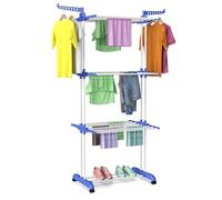 Innotic Etendoir Linge Intérieur et Extérieur, 4 Niveaux Séchoir à Linge Pliable avec Roues, Grande Capacité Étendoir a Linge XXL, Acier Inoxydable Seche Linge Solide, 172cm, Bleu+Blanc