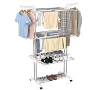 Innotic Etendoir Linge Intérieur et Extérieur, 4 Niveaux Séchoirs à Linge Pliable avec Roues, Grande Capacité Seche Linge XXL, Etendoir Vertical Peu Encombrant, 172cm-Blanc+Gris