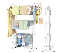 Innotic Etendoir Linge Intérieur et Extérieur, Séchoir à Linge à roulettes Multifonction à 4 étages - Pliable - Peu encombrant - avec Ailes - pour l'intérieur et l'extérieur (Blanc Gris)