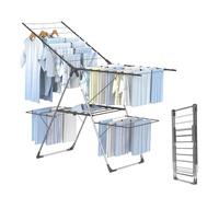Innotic Étendoir Linge Intérieur Extérieur, Séchoir à Linge Pliable à 2 Niveaux, 4 Ailes Réglables en Hauteur, Tancarville Linge XXL, 3 Secondes Déplier ou Plier, 33 Barres, Gris