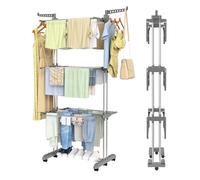 Innotic Sèche-Linge à 4 Niveaux en Acier Inoxydable - Grande Base Pliable - pour intérieur et extérieur (Gris)