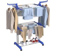 Innotic Séchoir à linge à 3 niveaux en acier inoxydable pour intérieur et extérieur, bleu et gris