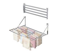 Innotic Séchoir à Linge Mural Pliable de 80 cm - Résistant à la Rouille - avec 8 Barres - Grand Espace - Peu encombrant - pour l'extérieur, la Salle de Bain, Le Balcon, la buanderie - Argenté