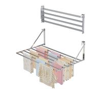 Innotic Séchoir à Linge Mural Pliable de 80 cm - Résistant à la Rouille - avec 8 Barres - Grand Espace - Peu encombrant - pour l'extérieur, la Salle de Bain, Le Balcon, la buanderie - Argenté