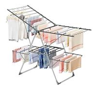 Innotic Séchoir à Linge Pliable, 2 Niveaux Étendoir Linge Intérieur Extérieur, 4 Ailes Réglables en Hauteur, 3 Secondes Déplier ou Plier, Acier Inoxydable Tancarville Linge XXL, 143cm, Gris
