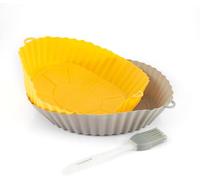 InnovaGoods - 2 Paniers en Silicone pour Friteuse à Air, Antiadhésifs, Réutilisables, avec Pinceau de Cuisine, Cuisson Saine, Compatible Lave-Vaisselle, Gris, Silicone