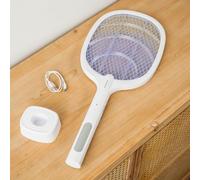 InnovaGoods® 2in1 Raquette Anti-moustiques Rechargeable, lumière LED UV, 3000V, Mode Manuel et Lampe, Protection Anti-décharge, Base de Chargement USB-C, Raquette électrique sans Produits Chimiques.