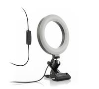 InnovaGoods - Anneau Lumineux LED Selfie Lumahoop avec Clip, 3 Modes d'Éclairage, 10 Niveaux d'Intensité, Rotation 360°, USB, Blanc