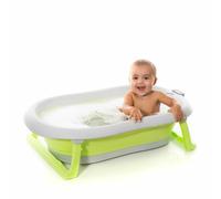 InnovaGoods - Baignoire Bébé Pliable Évolutive, Coussin Flottant Amovible, Thermomètre Digital, Support de Douche, Portable, 0-2 Ans, 38L, Gris Vert, Plastique