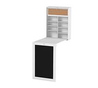 InnovaGoods - Bureau Mural Rabattable Woldy, Design Moderne et Élégant, Multifonction avec Ardoise et Panneau en Liège, Compact et Pliable, Blanc, 80x50x18 cm, Bois