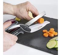 InnovaGoods - Couteau-Ciseau 2 en 1 avec Planche à Découper Intégrée, Multifonction, Design Innovant, Poignée Ergonomique, Acier Inoxydable, Noir/Gris, Taille Unique