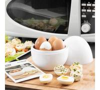 InnovaGoods Cuiseur à œufs micro-ondes rapide, sans matière grasse, Facile à nettoyer, Design argent, Sans BPA, Recettes incluses, Blanc, Aluminium/Polypropylène