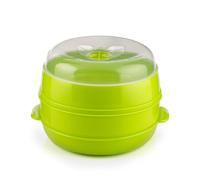 InnovaGoods - Cuiseur-Vapeur Double Codowave pour Micro-Ondes, Cuisson Saine et Rapide, 2 Compartiments, Design Innovant, Polypropylène, Vert, 22 x 12/17 cm