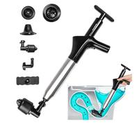 InnovaGoods Déboucheur de tuyaux à air comprimé, pompe déboucheur de toilettes, déboucheur WC à pression pour déboucher le vidage des toilettes, lavabo, éviers. 7 accessoires inclus