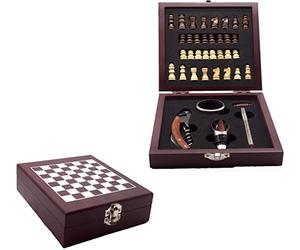 InnovaGoods - Ensemble 37 Pièces Accessoires à Vin et Échecs, Design Original et Fonctionnel, Multifonction 2-en-1, Acier Inoxydable, Marron, 15x5x17 cm, Bois