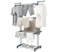 InnovaGoods® Corde à Linge Verticale Pliante, 3 Niveaux, 24 Barres, 36 Crochets supplémentaires, jusqu'à 40 kg, roulettes pivotantes à 360° et Verrouillage, intérieur/extérieur, Robuste, compacte